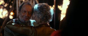 Movie still from “The Second Best Exotic Marigold Hotel” (2015), directed by John Madden – An older man and a younger woman looking at each other; Close Up shot, Over the shoulder angle