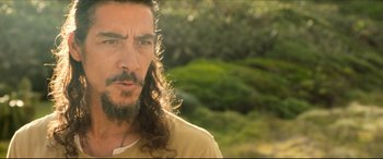 Movie still from “The Shallows” (2016), directed by Jaume Collet-Serra – A person with long hair and a beard; Close Up shot, Over the shoulder angle