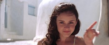 Movie still from “The Sisterhood of the Traveling Pants” (2005), directed by Ken Kwapis – A woman's face in a white room; Close Up shot, Low angle