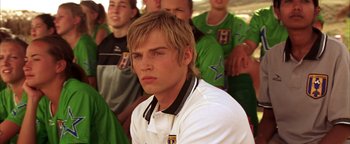 Movie still from “The Sisterhood of the Traveling Pants” (2005), directed by Ken Kwapis – A group of young men standing next to each other; Close Up shot, Over the shoulder angle