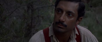 Movie still from “The Sisters Brothers” (2018), directed by Jacques Audiard – A person with a mustache; Close Up shot, High angle