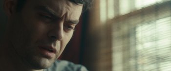 Movie still from “The Skeleton Twins” (2014), directed by Craig Johnson – A person looking down at his face; Close Up shot, Over the shoulder angle