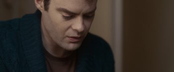 Movie still from “The Skeleton Twins” (2014), directed by Craig Johnson – A person looking down at his face; Close Up shot, Over the shoulder angle