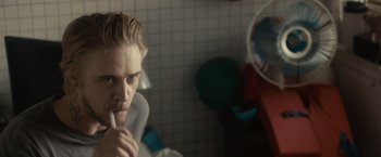 Movie still from “The Skeleton Twins” (2014), directed by Craig Johnson – A man brushing his teeth in the bathroom; Close Up shot, Over the shoulder angle