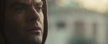 Movie still from “The Skeleton Twins” (2014), directed by Craig Johnson – A man's face in a mirror; Extreme Close Up shot, Low angle