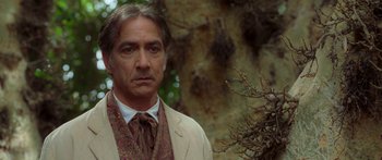 Movie still from “The Spiderwick Chronicles” (2008), directed by Mark Waters – A person wearing a suit near a tree; Close Up shot, Low angle