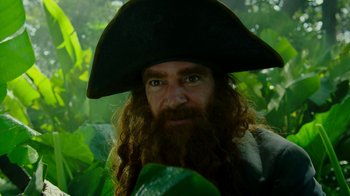 Movie still from “The SpongeBob Movie: Sponge Out of Water” (2015), directed by Mike Mitchell – A person wearing a pirate hat; Close Up shot, Low angle