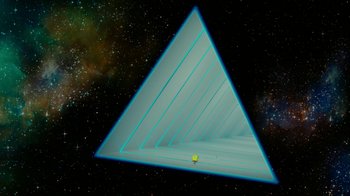 Movie still from “The SpongeBob Movie: Sponge Out of Water” (2015), directed by Mike Mitchell – An image of an image of a triangle in the sky; Extreme Wide shot, Overhead angle