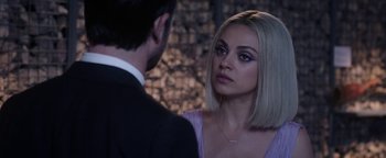 Movie still from “The Spy Who Dumped Me” (2018), directed by Susanna Fogel – A man and a woman looking at one another; Close Up shot, Over the shoulder angle