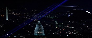 Movie still from “The Sum of All Fears” (2002), directed by Phil Alden Robinson – A view of the united states capitol building at night; Extreme Wide shot, Low angle
