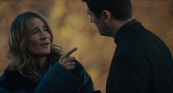 Movie still from “The Taking of Deborah Logan” (2014), directed by Adam Robitel – A man and a woman are talking to each other; Close Up shot, Over the shoulder angle