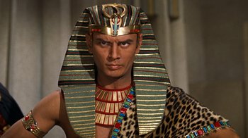 Movie still from “The Ten Commandments” (1956), directed by Cecil B. DeMille – A person wearing a costume; Close Up shot, Low angle