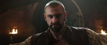 Movie still from “The Three Musketeers” (2011), directed by Paul W.S. Anderson – A man with a goatee and a beard; Close Up shot, Low angle