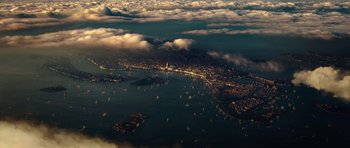 Movie still from “The Three Musketeers” (2011), directed by Paul W.S. Anderson – An aerial view of a large body of water; Extreme Wide shot, High angle