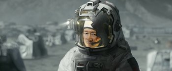 Movie still from “The Wandering Earth II” (2023), directed by Frant Gwo – A man wearing a space suit and helmet; Close Up shot, Low angle