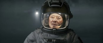 Movie still from “The Wandering Earth II” (2023), directed by Frant Gwo – An image of a man in a space suit; Close Up shot, Low angle