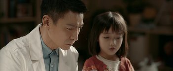 Movie still from “The Wandering Earth II” (2023), directed by Frant Gwo – A man and a little girl looking at each other; Close Up shot, Over the shoulder angle