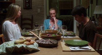 Movie still from “The Way Way Back” (2013), directed by Jim Rash – A woman sitting at a table with a bowl of food; Medium shot, Over the shoulder angle