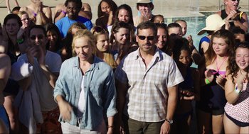 Movie still from “The Way Way Back” (2013), directed by Jim Rash – A large group of people posing for a picture; Wide shot, High angle