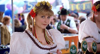 Movie still from “The Weather Man” (2005), directed by Gore Verbinski – A woman in a white dress and a flower crown; Close Up shot, Low angle