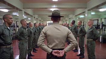 Movie still from “Full Metal Jacket” (1987), directed by Stanley Kubrick – Wide shot, Low angle