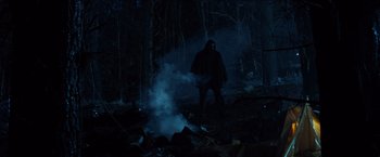 A man in a hooded jacket standing in the woods