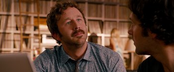 Movie still from “This Is 40” (2012), directed by Judd Apatow – A person wearing a shirt and a neck tie; Close Up shot, Over the shoulder angle