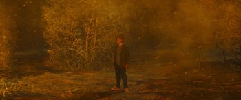 Movie still from “Those Who Wish Me Dead” (2021), directed by Taylor Sheridan – A person standing in a field at night; Wide shot, High angle