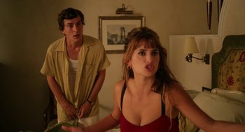 Movie still from “To Rome with Love” (2012), directed by Woody Allen – A man and a woman are playing a video game together; Medium shot, Over the shoulder angle