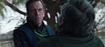 Movie still from “Tomorrowland” (2015), directed by Brad Bird – A person talking to another person; Close Up shot, Over the shoulder angle