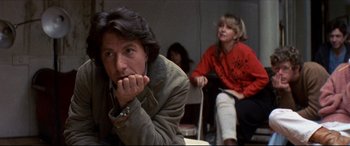 Movie still from “Tootsie” (1982), directed by Sydney Pollack – A man and a woman sitting in a room together; Close Up shot, Low angle