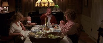 Movie still from “Tootsie” (1982), directed by Sydney Pollack – A group of people sitting around a dinner table; Wide shot, High angle