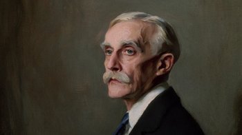 Movie still from “Trading Places” (1983), directed by John Landis – An old man with a mustache wearing a black suit; Close Up shot, Low angle