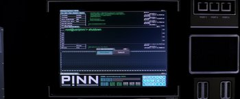 Movie still from “Transcendence” (2014), directed by Wally Pfister – A computer screen with a computer program on it; Extreme Close Up shot, Low angle