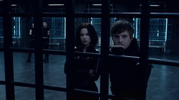 Movie still from “Underworld: Blood Wars” (2016), directed by Anna Foerster – A man and a woman standing next to each other; Medium shot, Over the shoulder angle