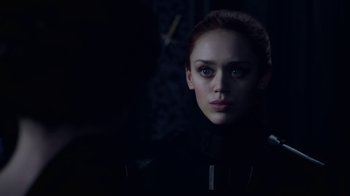 Movie still from “Underworld: Blood Wars” (2016), directed by Anna Foerster – A person wearing a black outfit; Close Up shot, Over the shoulder angle