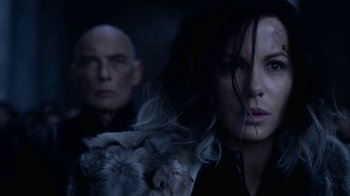Movie still from “Underworld: Blood Wars” (2016), directed by Anna Foerster – A man and a woman standing next to each other; Close Up shot, Over the shoulder angle