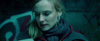 Movie still from “Unknown” (2011), directed by Jaume Collet-Serra – A person wearing a scarf; Close Up shot, Over the shoulder angle