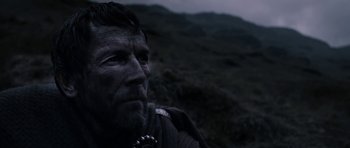 Movie still from “Valhalla Rising” (2009), directed by Nicolas Winding Refn – A person with a beard; Close Up shot, Low angle