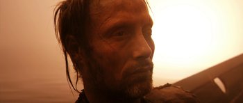 Movie still from “Valhalla Rising” (2009), directed by Nicolas Winding Refn – A person with a beard; Close Up shot, Low angle