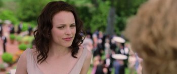 Movie still from “Wedding Crashers” (2005), directed by David Dobkin – A person wearing a dress; Close Up shot, Over the shoulder angle