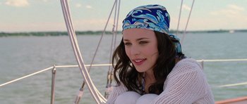 Movie still from “Wedding Crashers” (2005), directed by David Dobkin – A beautiful young lady sitting on top of a sailboat; Close Up shot, Over the shoulder angle