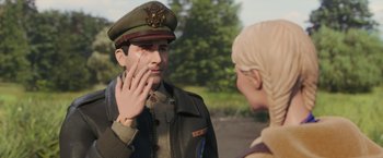 Movie still from “Welcome to Marwen” (2018), directed by Robert Zemeckis – An image of a man and a woman talking to each other; Close Up shot, Over the shoulder angle