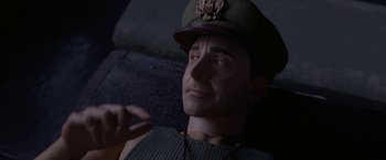 Movie still from “Welcome to Marwen” (2018), directed by Robert Zemeckis – A man wearing a hat and a sweater; Close Up shot, High angle