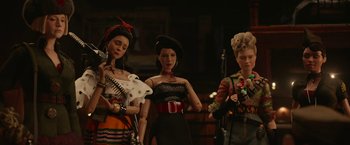 Movie still from “Welcome to Marwen” (2018), directed by Robert Zemeckis – A group of dolls that are standing in a room together; Medium shot, Low angle