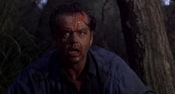 Movie still from “Wolf” (1994), directed by Mike Nichols – Jack nicholson with blood on his face; Close Up shot, Low angle