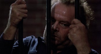 Movie still from “Wolf” (1994), directed by Mike Nichols – A person behind a fence; Close Up shot, High angle