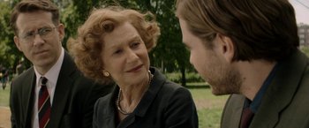 Movie still from “Woman in Gold” (2015), directed by Simon Curtis – An older woman talking to a young man in a park; Close Up shot, Over the shoulder angle