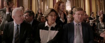 Movie still from “Woman in Gold” (2015), directed by Simon Curtis – A group of people standing in a room; Medium shot, Over the shoulder angle