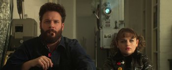 Movie still from “Zeroville” (2019), directed by James Franco – A man and a woman sitting in front of a camera; Close Up shot, Over the shoulder angle